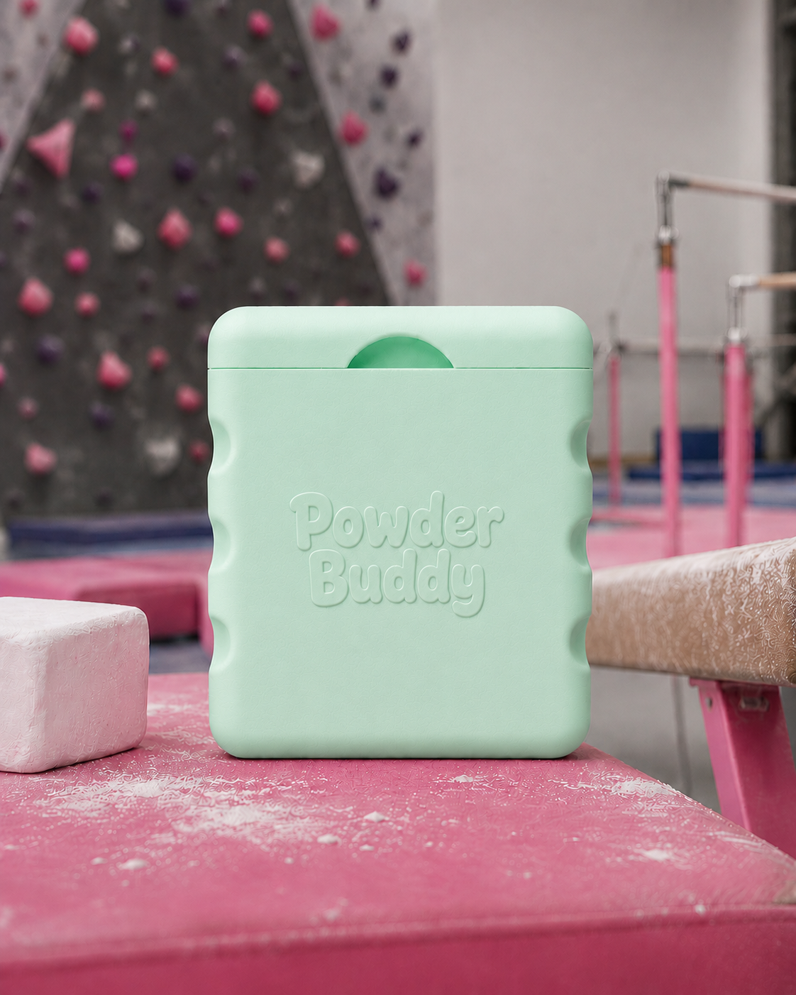 Mint Green PowderBuddy® powdered gymnastics chalk dispenser by Gymatics