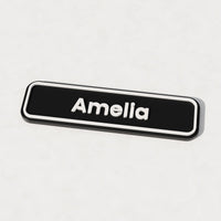 Personalised Buddy NameTag in black with raised white name and border