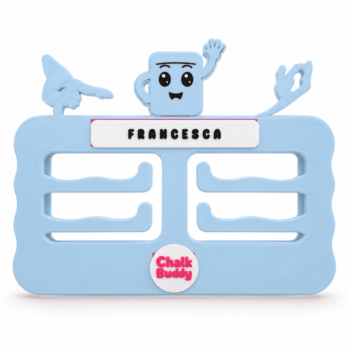 Medallero de gimnasia ChalkBuddy personalizado en azul bebé, sin medallas; vista previa del producto recoloreada digitalmente