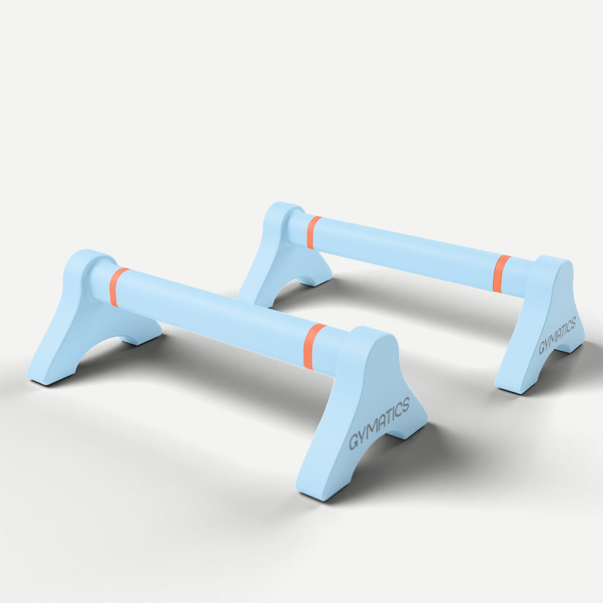 Gymatics ParaBar parallettes pair in Sky Blue with orange strips